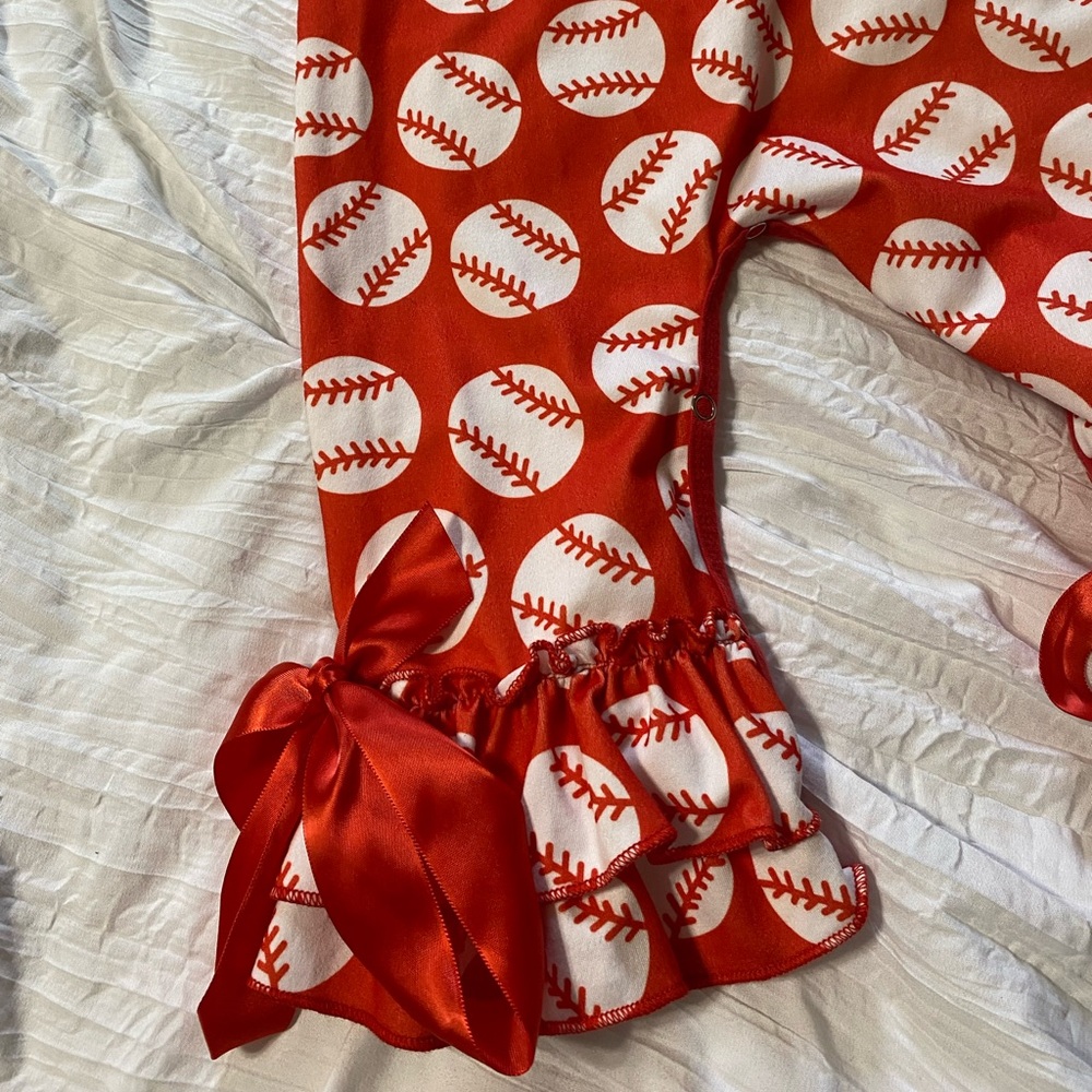Little girls baseball romper with flare pants!